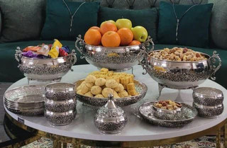 سرویس پذیرایی مسی اطلس کروم سیاه قلم ۱۷ تیکه
