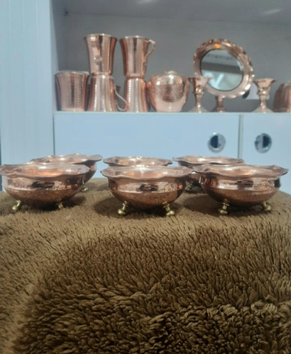 پیاله مسی سه پایه برنجی قطر ۶ عددی