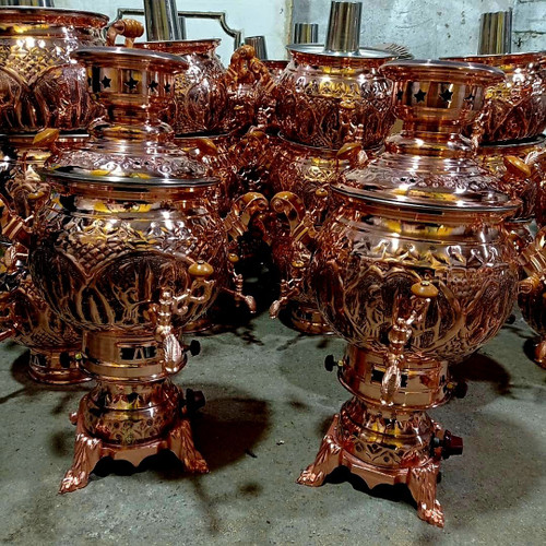 سماور گازی مسی قلم کاری ۶ لیتری