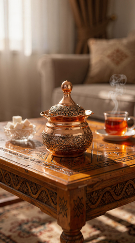 قندان مسی گلبرگ سیاه قلم گل برجسته طرح گلبرگ