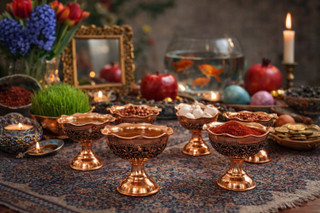 سرویس هفت سین مسی گلبرگ ۶ عددی سیاه قلم (نقلی ۶ تیکه)