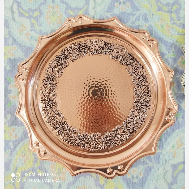 سینی مسی خورشیدی گلبرگ طرح برجسته بسیار زیبا رنگ ثابت تضمینی نانو شده