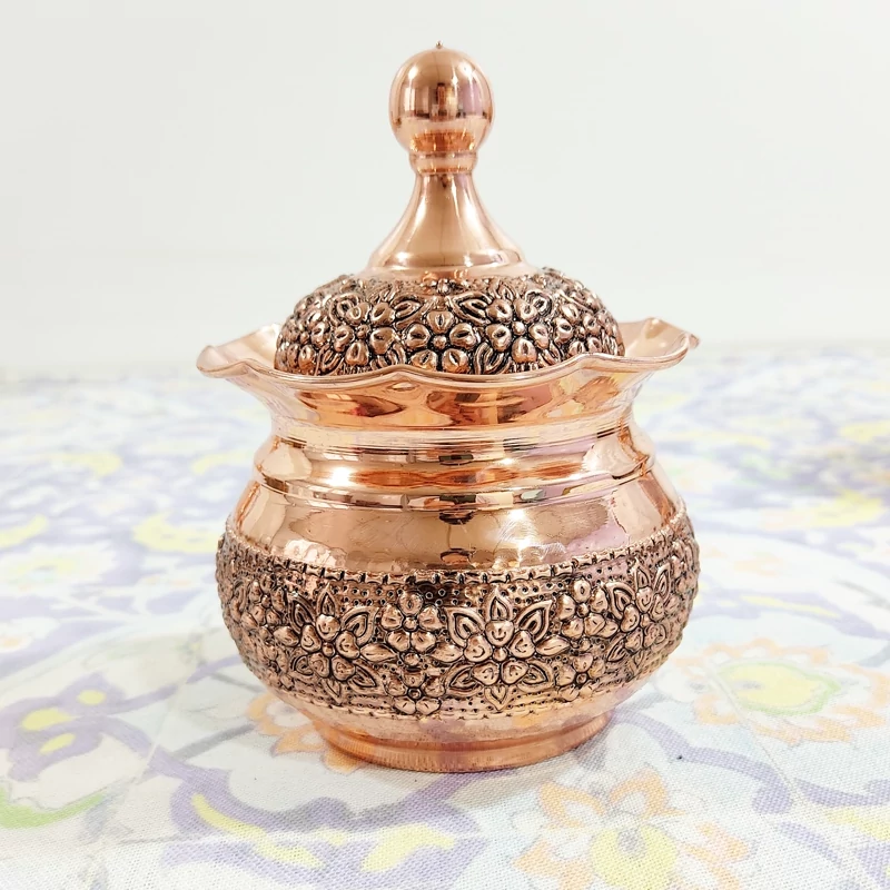 قندان مسی قلم کاری طرح گلبرگ گنبدی رنگ ثابت