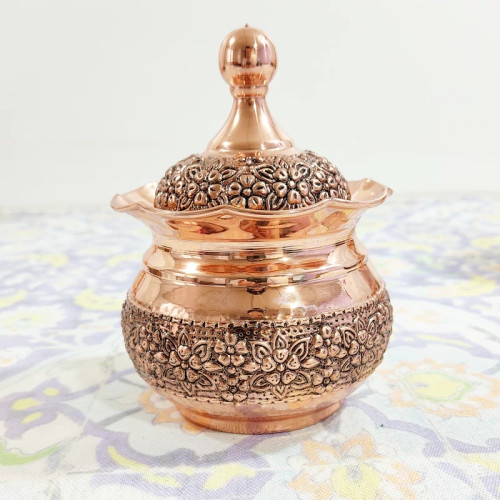 قندان مسی قلم کاری طرح گلبرگ گنبدی رنگ ثابت