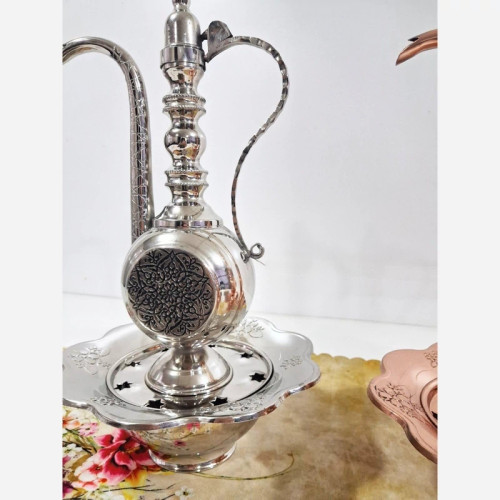 آفتابه لگن مسی کروم شده زیبا درجه یک ضخیم گل برجسته