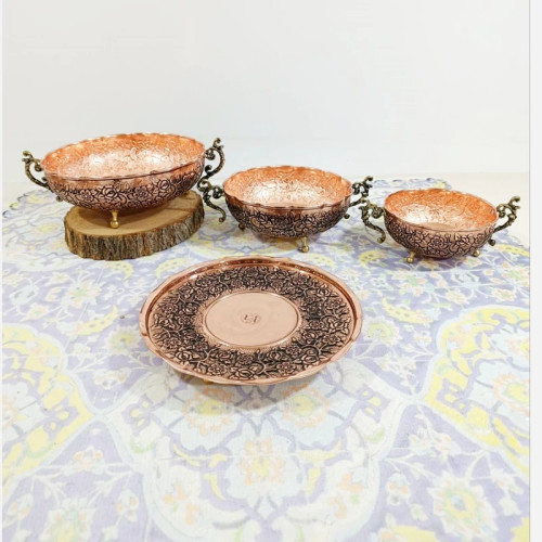 سرویس پذیرایی 4 تیکه دسته دار سلطنتی مسی کاربسیار جدید و شیک