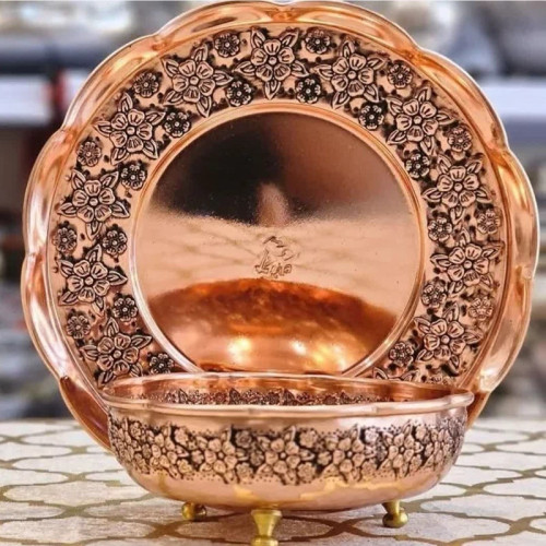 پیاله و پیش دستی مسی 12 پارچه گلبرگ مسی زیبا نانو