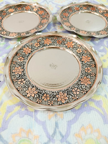 پیش دستی مسی گلبرگ تراش(دو رنگ ) نانو مس زنجان نمونه