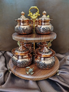 پاسماوری مسی و جا ادویه مسی گلبرگ ۷ عددی درجهیک نانو شده سیاه قلم گل برجسته