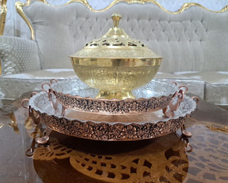 دیس گرد مسی گلبرگ پایه دار سایز ۴ قطر ۳۸ پلوخوری و مرغ خوری