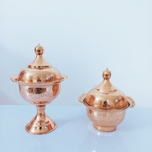 قندان مسی پایه دار لاله لیزری طرحدار قطر ۷ ارتفاع ۱۴