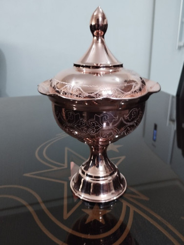 قندان مسی پایه دار لاله لیزری طرحدار قطر ۷ ارتفاع ۱۴