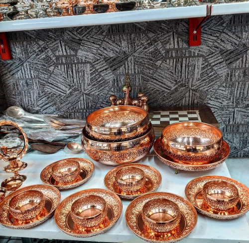 پیش دستی ۶ تایی و پیاله ۶ تایی مسی اطلس نانو اعلا و درجه یک