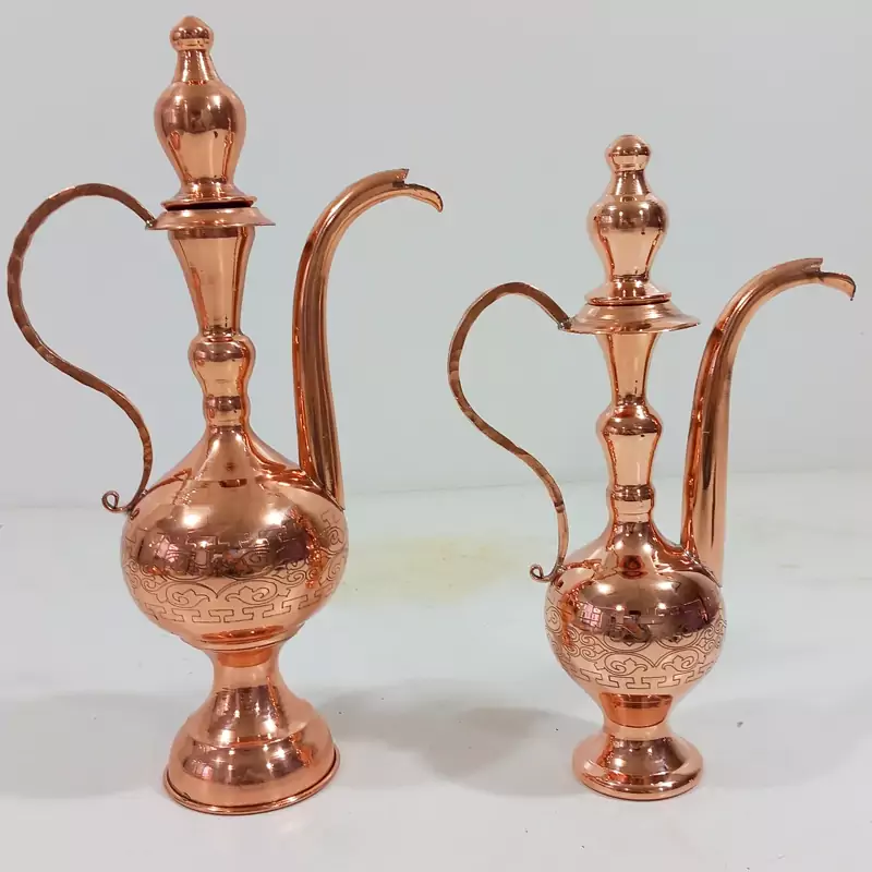 گلاب پاش تمام مسی در دار زنجان رنگ ثابت طرح دار سایز بزرگ ارتفاع ۳۳