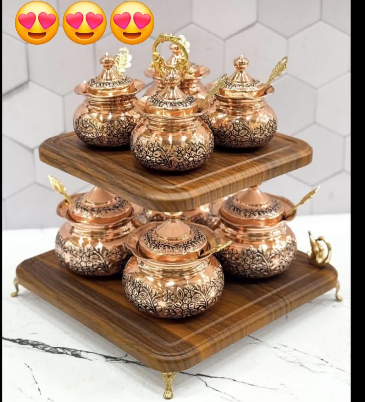پاسماوری مسی و جا ادویه مسی گلبرگ ۸ عددی درجه‌یک نانو شده سیاه قلم گل برجسته