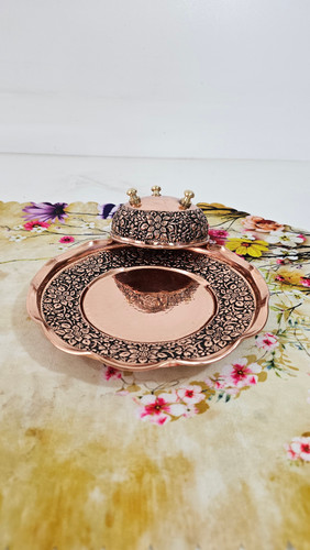 پیش دستی مسی ۶ تایی و پیاله ۶ تایی مسی گلبرگ گل درشت نانو جمعا ۱۲ عدد