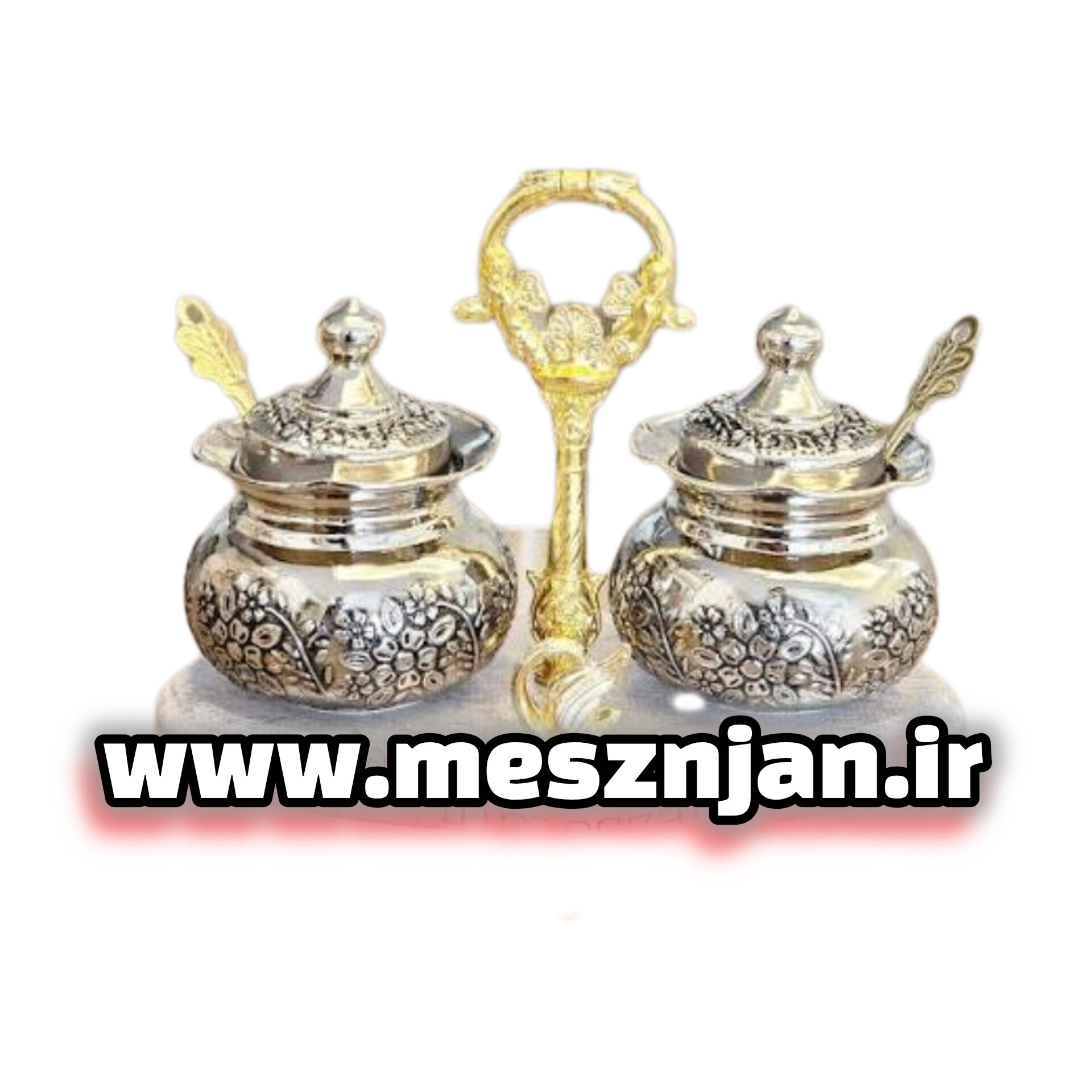 جا ادویه تمام مسی دو تایی کروم گلبرگ رنگ ثابت با استند چوبی