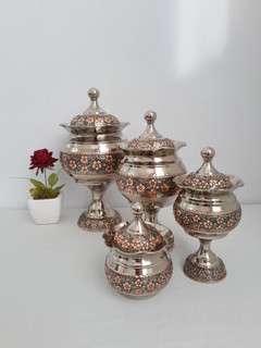ظرف پذیرایی مسی کروم تراش(انتخاب از بین ۳ سایز قندان،شکلات خوری و آجیل خوری نانو