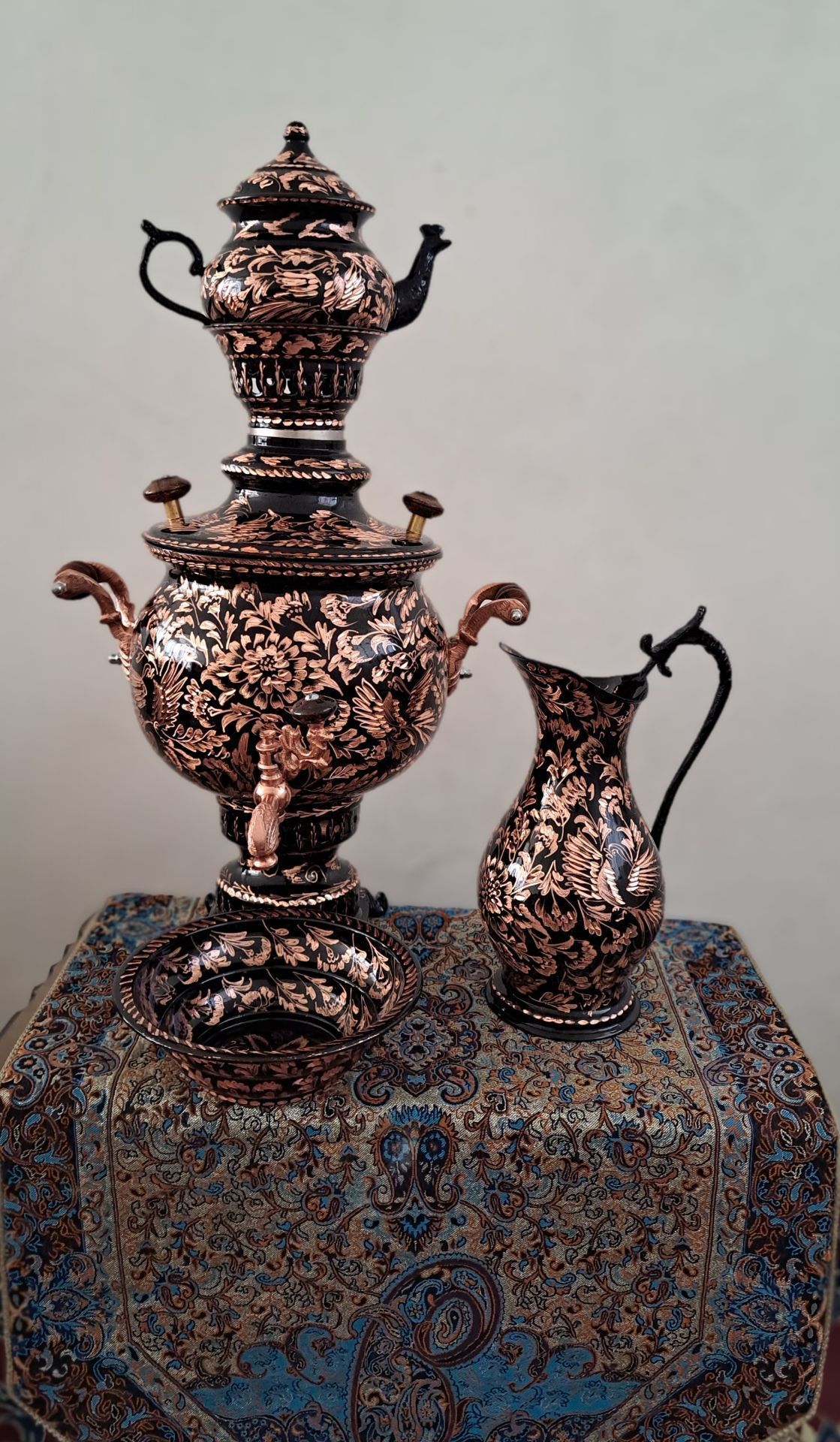 سماور مسی الماس تمام تراش مشکی ۵ تیکه