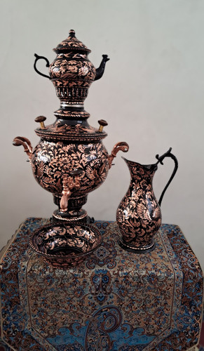 سماور مسی الماس تمام تراش مشکی ۵ تیکه