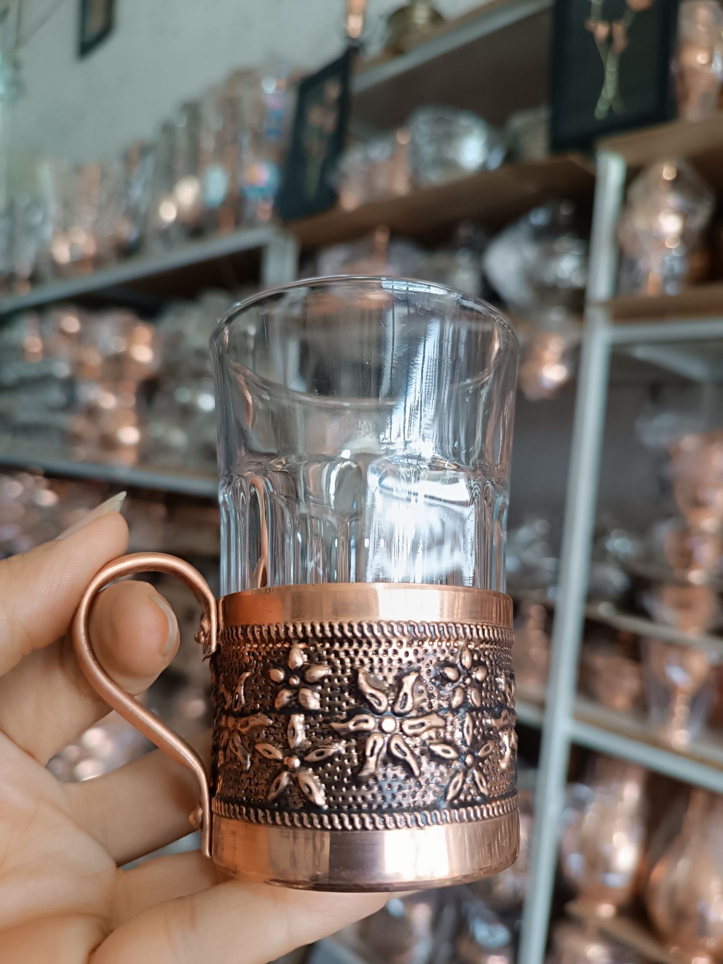 انگاره مسی گلبرگ  و لیوان مسی ۶ تایی