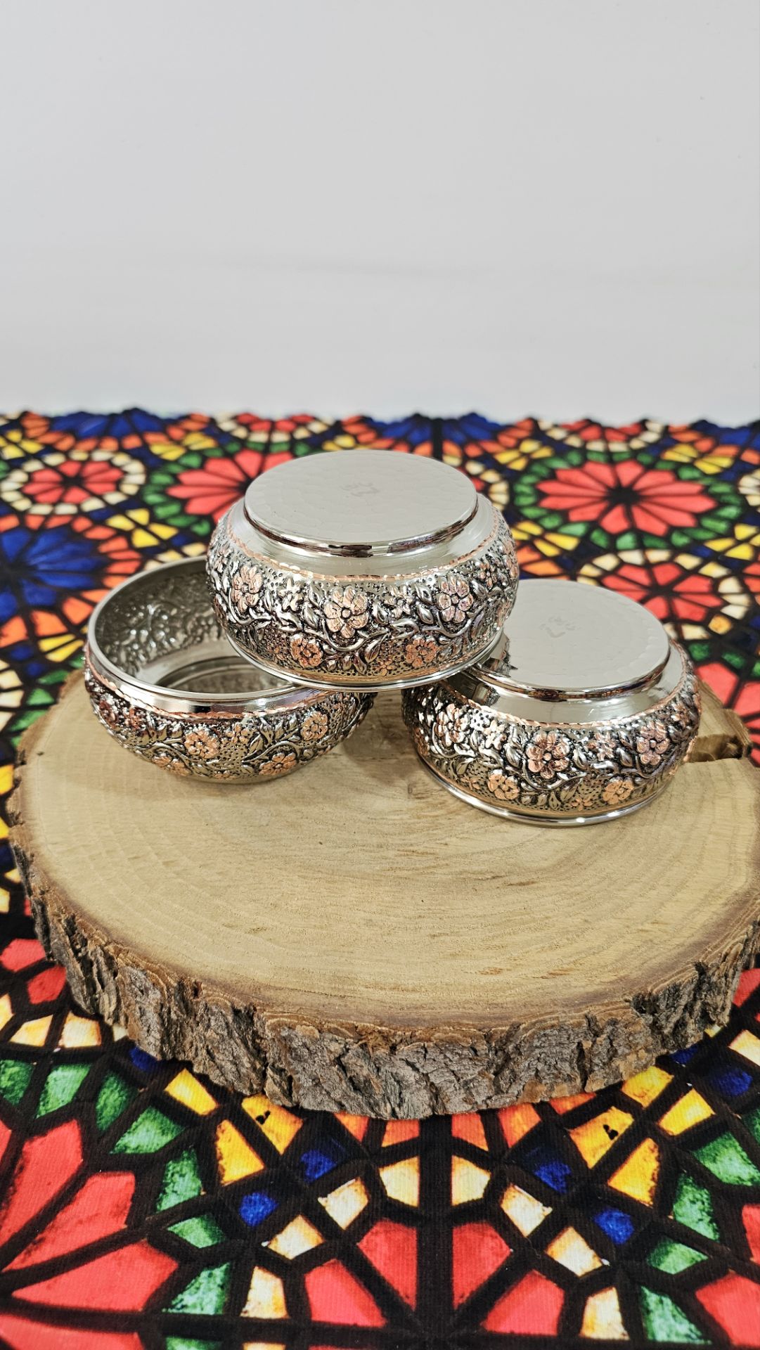پیاله اطلس مسی تراش ۳ عددی