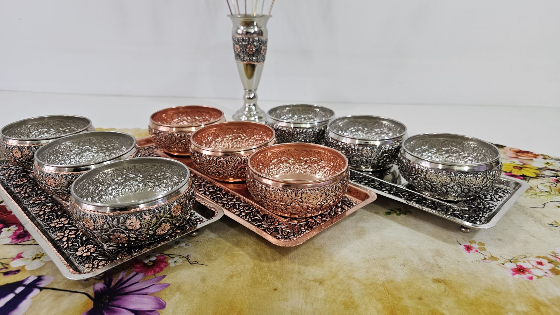 رولت خوری گلبرگ مسی  کروم(رنگ سفید)با پیاله اطلس مسی کروم ۳ عددی
