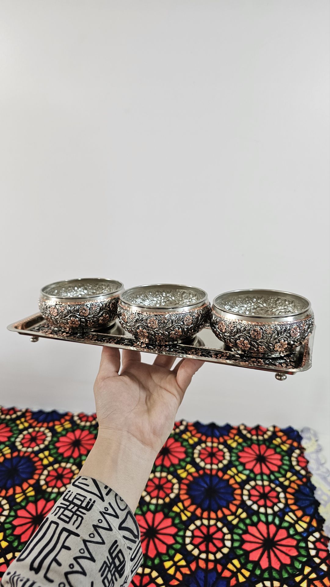 رولت خوری گلبرگ مسی تراش با پیاله اطلس مسی تراش ۳ عددی