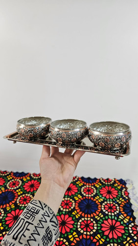 رولت خوری گلبرگ مسی تراش با پیاله اطلس مسی تراش ۳ عددی