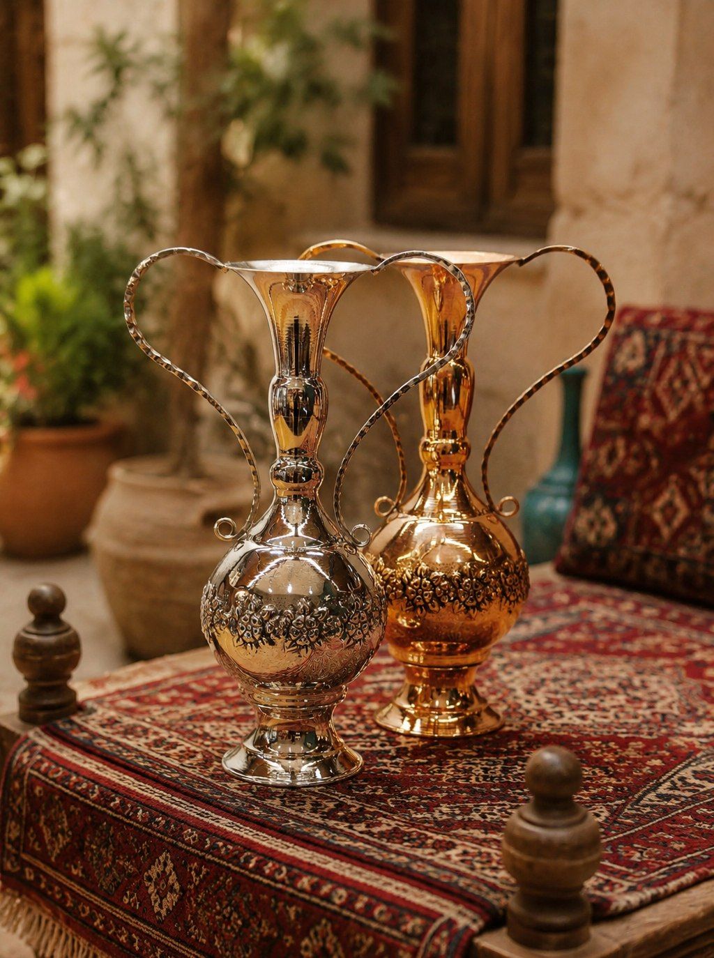 گلدان مسی سلطنتی گلبرگ ارتفاع ۲۷ نانو اعلا و درجه یک در دو رنگ
