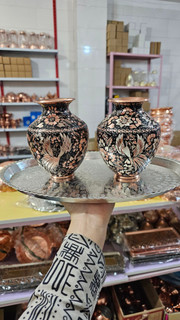 گلدان مسی تراش مشکی ارتفاع ۱۵ سانت زیبا، اعلا و درجه یک ۱ عددی