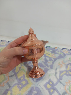 قندان مسی پایه دار لاله لیزری طرحدار قطر ۷ ارتفاع ۱۴