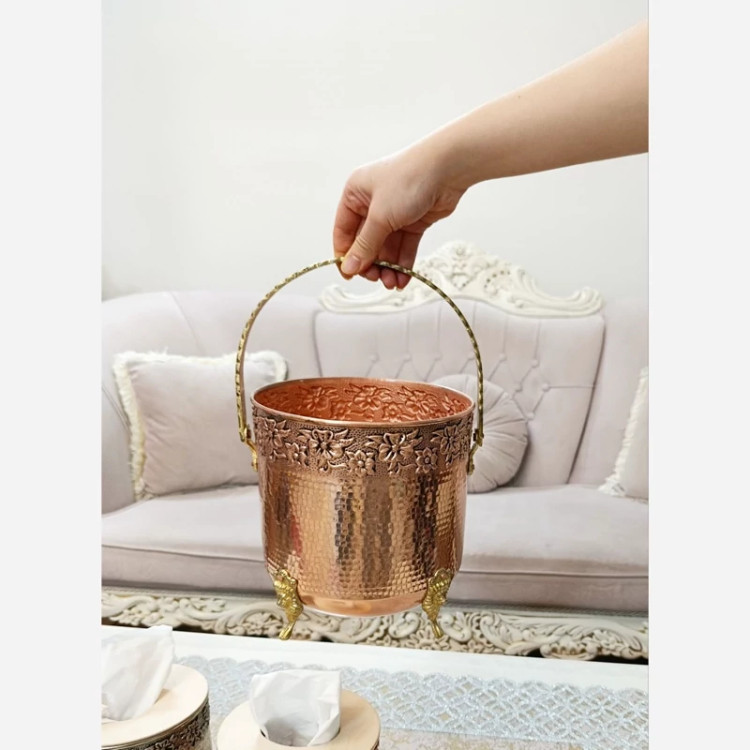 سرویس جا دستمال کاغذی مسی و سطل زباله نانو شده جا کلنکسی براق