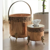 سرویس جا دستمال کاغذی مسی و سطل زباله نانو شده جا کلنکسی براق