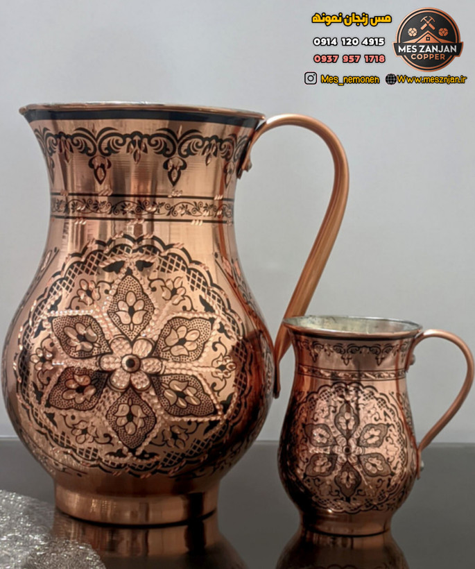 سرویس پارچ و لیوان مسی ۶ تایی الماس تراش مشکی زیبا و درجه یک اعلا