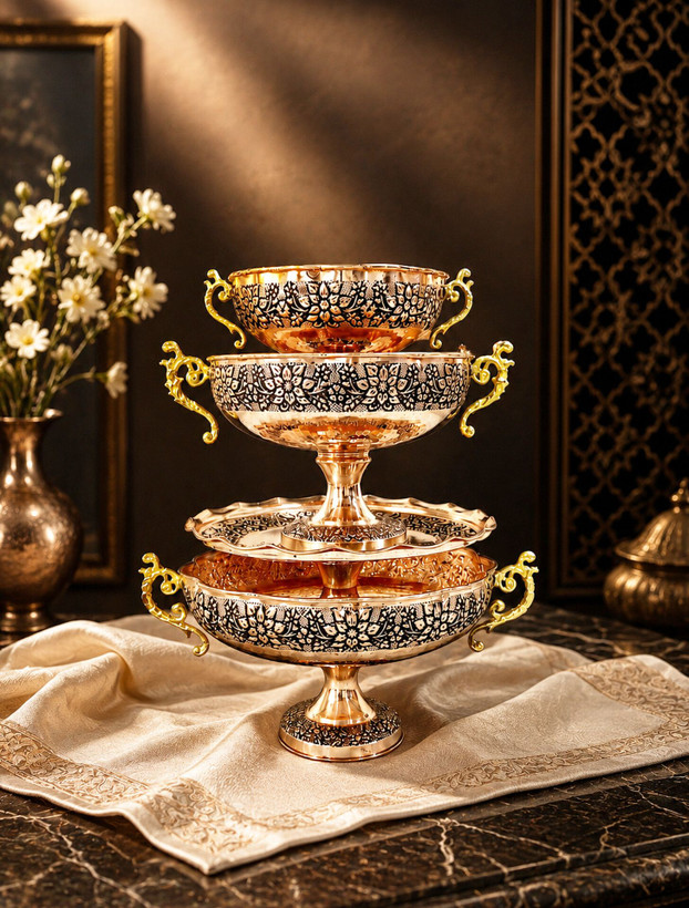 سرویس پذیرایی مسی ۴ تیکه سلطنتی دسته دار