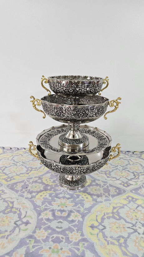 سرویس پذیرایی مسی کروم ۴ تیکه سلطنتی دسته دار