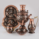 سماور مسی الماس تراش نقره کوب ۴ لیتری همراه سرویس ۵ تیکه نانو